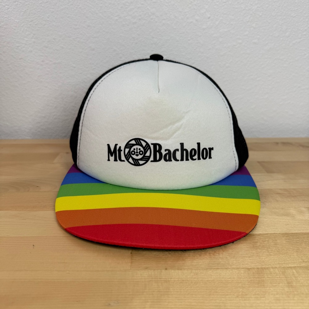 Mt Bachelor Rainbow Brim Trucker Hat Black White Snapback HitWear PNW Ski Resort